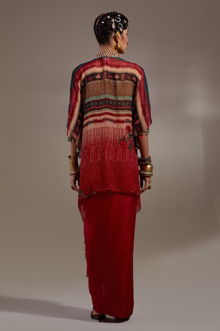 Shop Aseem Kapoor Red Silk, Cotton Tassels, Beads, Embroidery Veni Pattern Jacket And Skirt Set at Aza Fashions Shop_Aseem Kapoor_Red Silk, Cotton Tassels, Beads, Embroidery Veni Pattern Jacket And Skirt Set _at_Aza_Fashions