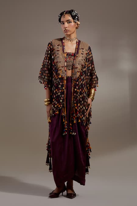 Buy Aseem Kapoor Black Embroidery, Mirrors, Tassels, Sequins, Tribal Pattern Jacket And Skirt Set Online at Aza Fashions Buy_Aseem Kapoor_Black Embroidery, Mirrors, Tassels, Sequins, Tribal Pattern Jacket And Skirt Set _Online_at_Aza_Fashions