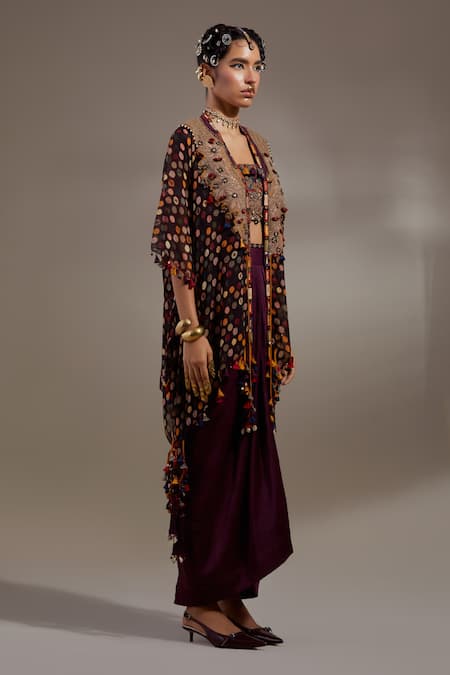 Buy Aseem Kapoor Black Embroidery, Mirrors, Tassels, Sequins, Tribal Pattern Jacket And Skirt Set Buy_Aseem Kapoor_Black Embroidery, Mirrors, Tassels, Sequins, Tribal Pattern Jacket And Skirt Set