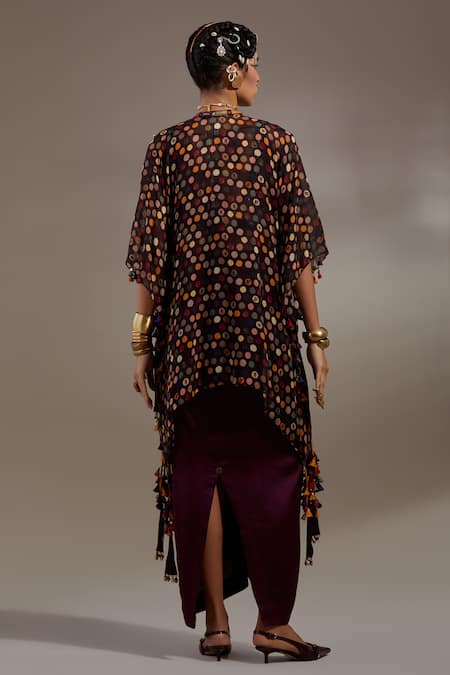 Shop Aseem Kapoor Black Embroidery, Mirrors, Tassels, Sequins, Tribal Pattern Jacket And Skirt Set at Aza Fashions Shop_Aseem Kapoor_Black Embroidery, Mirrors, Tassels, Sequins, Tribal Pattern Jacket And Skirt Set _at_Aza_Fashions