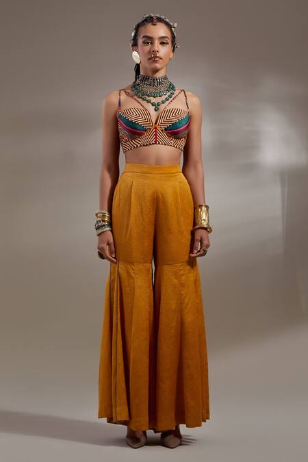 Aseem Kapoor Brown Silk, Cotton Embroidery, Beads, Veni Tribal Pattern Jacket And Trouser Set Online at Aza Fashions Aseem Kapoor_Brown Silk, Cotton Embroidery, Beads, Veni Tribal Pattern Jacket And Trouser Set _Online_at_Aza_Fashions