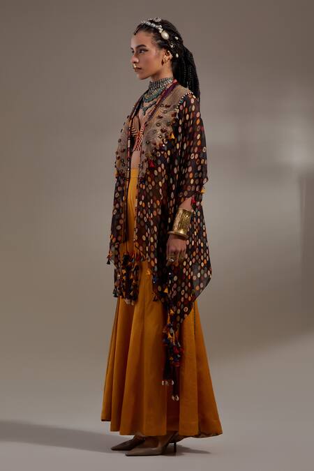 Shop Aseem Kapoor Brown Silk, Cotton Embroidery, Beads, Veni Tribal Pattern Jacket And Trouser Set Online at Aza Fashions Shop_Aseem Kapoor_Brown Silk, Cotton Embroidery, Beads, Veni Tribal Pattern Jacket And Trouser Set _Online_at_Aza_Fashions
