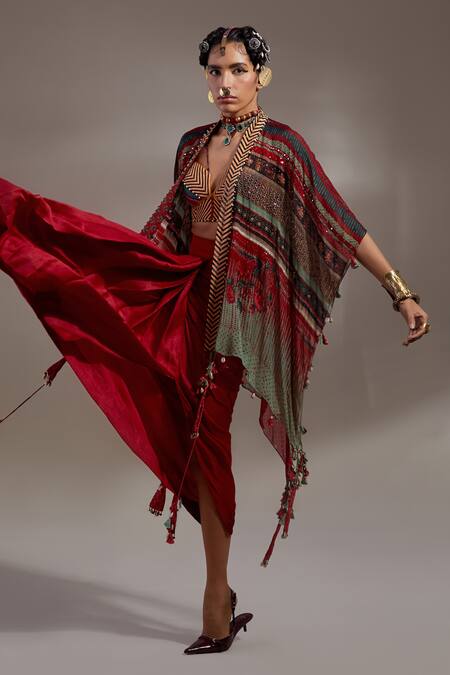 Buy Aseem Kapoor Red Silk Embroidery, Beads, Tassels Open Neck Veni Dupatta Jacket Online at Aza Fashions Buy_Aseem Kapoor_Red Silk Embroidery, Beads, Tassels Open Neck Veni Dupatta Jacket _Online_at_Aza_Fashions