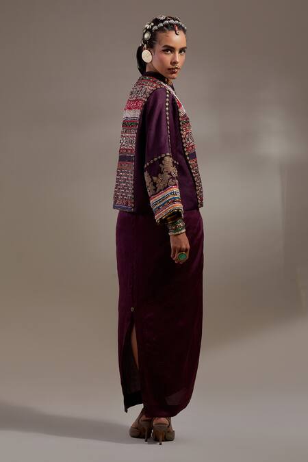 Buy_Aseem Kapoor_Purple Silk Embroidery, Beads, Tassels Round Neck Koji Big Jacket _Online_at_Aza_Fashions