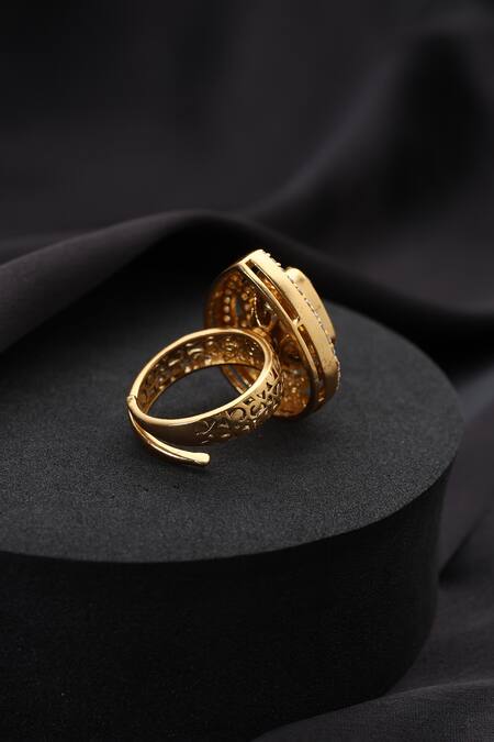 Swabhimann_Gold Plated Stones, Faux Diamonds, Crystals Polki Adjustable Ring _Online_at_Aza_Fashions