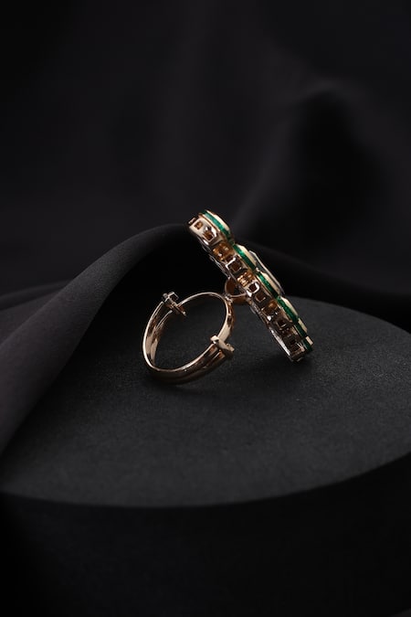 Swabhimann_Gold Plated Stones Green Kundan Adjustable Ring _Online_at_Aza_Fashions