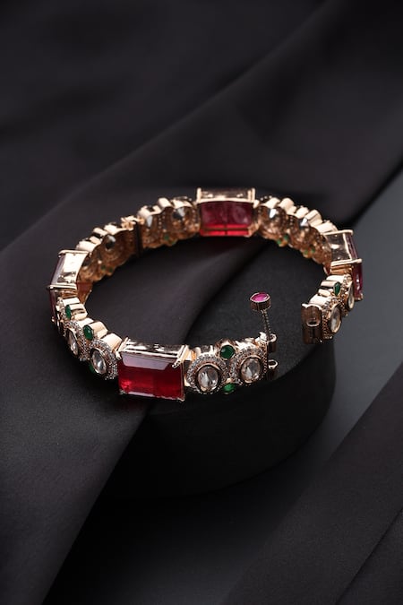 Swabhimann_Rose Gold Stones Red Polki Kada _Online_at_Aza_Fashions