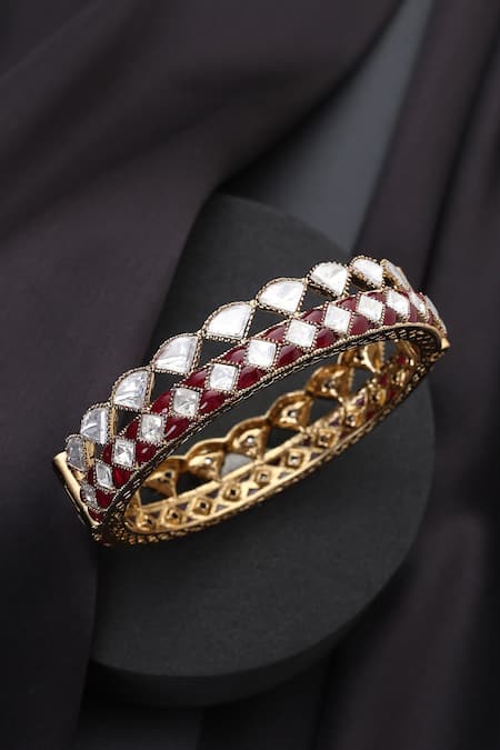 Shop_Swabhimann_Gold Plated Stones Red Polki Kada _at_Aza_Fashions