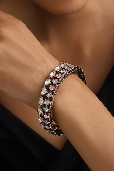 Swabhimann Gold Plated Stones Red Polki Kada 