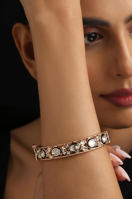 Swabhimann Rose Gold Stones, Pearls Green Polki Kada 