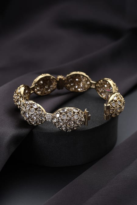 Swabhimann_Gold Plated Stones Polki Pacheli Kada _Online_at_Aza_Fashions