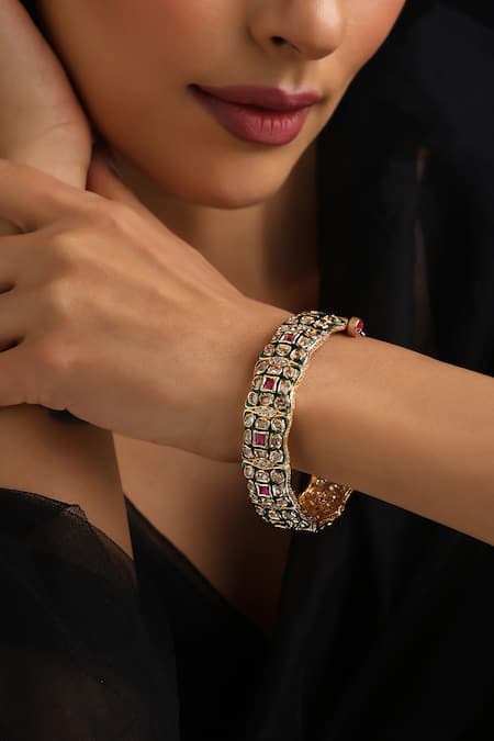 Swabhimann Rose Gold Stones Multicolour Polki Kada 