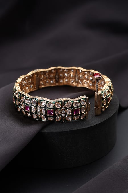 Swabhimann_Rose Gold Stones Multicolour Polki Kada _Online_at_Aza_Fashions