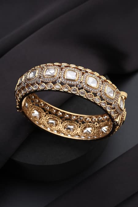 Shop_Swabhimann_Gold Plated Stones Polki Kada _at_Aza_Fashions