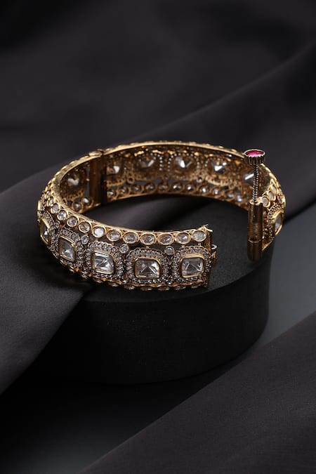 Swabhimann_Gold Plated Stones Polki Kada _Online_at_Aza_Fashions