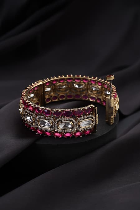 Swabhimann_Gold Plated Stones Red Polki Kada _Online_at_Aza_Fashions