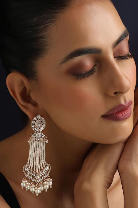 Swabhimann_Gold Plated Pearls, Stones White Polki And Dangler Earrings _Online_at_Aza_Fashions