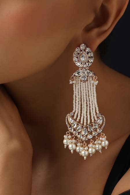 Buy_Swabhimann_Gold Plated Pearls, Stones White Polki And Dangler Earrings _Online_at_Aza_Fashions