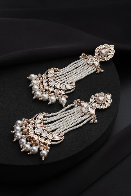 Shop_Swabhimann_Gold Plated Pearls, Stones White Polki And Dangler Earrings _Online_at_Aza_Fashions