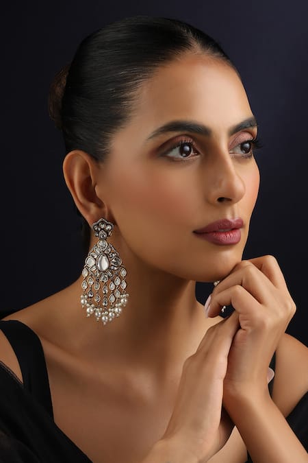 Swabhimann_Gold Plated Pearls, Stones White Polki And Dangler Earrings _Online_at_Aza_Fashions