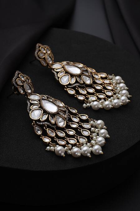 Buy_Swabhimann_Gold Plated Pearls, Stones White Polki And Dangler Earrings _Online_at_Aza_Fashions