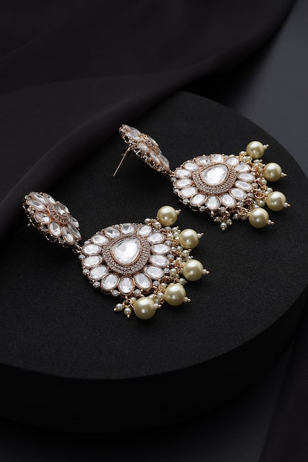 Buy_Swabhimann_Rose Gold Pearls, Stones White Polki And Dangler Earrings _Online_at_Aza_Fashions