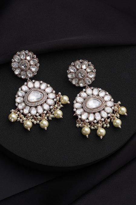 Swabhimann White Polki & Pearls Dangler Earrings 