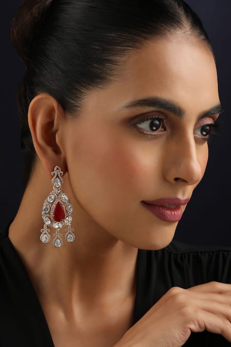 Swabhimann_Rose Gold Stones Red Polki Dangler Earrings_Online_at_Aza_Fashions