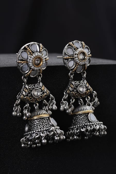 Buy_Swabhimann_Silver Plated Stones, Beads Kundan Jhumka Earrings _Online_at_Aza_Fashions