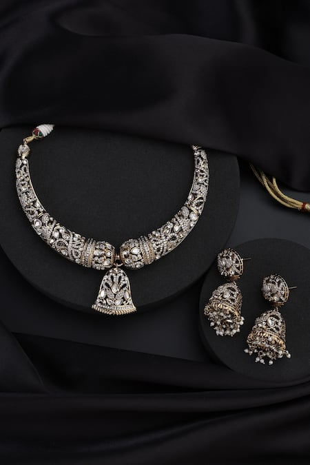 Swabhimann Gold Victorian Polki Hasli Necklace Set 