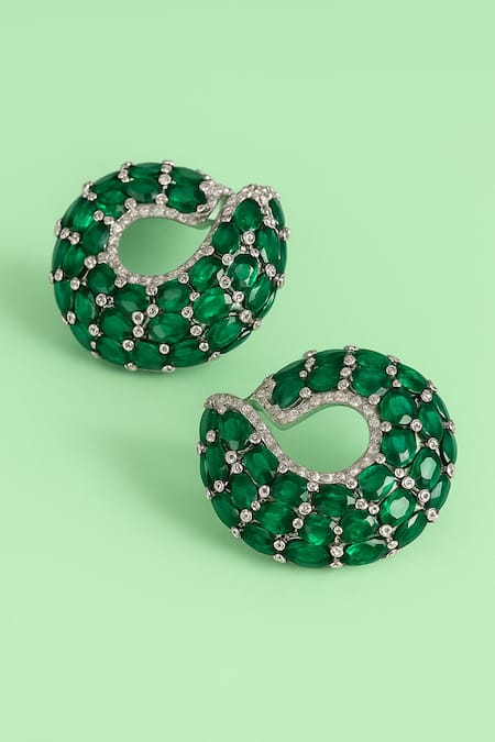 Modarta Emerald Loop Crystal Earrings 