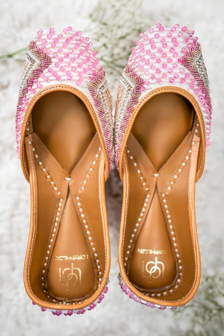 Loryphilory Pink Beaded Vegan Leather Juttis 