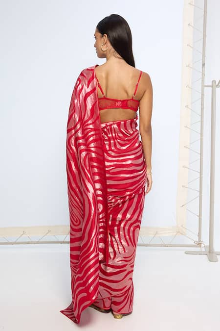 Ekaya Banaras Handwoven Scarlet Silk Saree With Running Blouse 