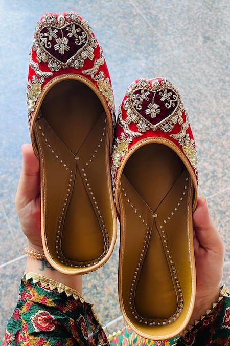 Loryphilory Red Embroidery Ishq Floral Zardozi Juttis 