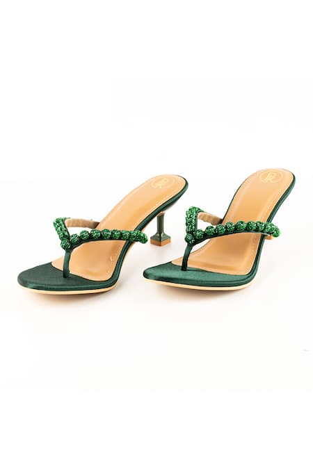 Preet Kaur Emerald Green Beads Burano V Strap Heels 