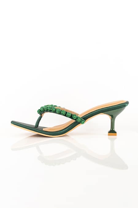Preet Kaur Emerald Green Burano V Strap Heels 