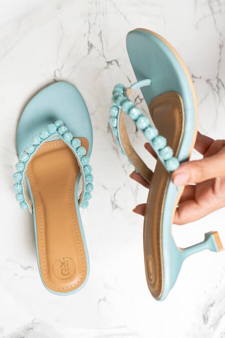 Shop Preet Kaur Blue Beads Ice Burano V Strap Heels Online at Aza Fashions Shop_Preet Kaur_Blue Beads Ice Burano V Strap Heels _Online_at_Aza_Fashions