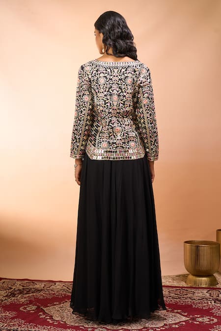Shop Alaya Advani Black Silk Embroidery, Mirrors V-, Square Jacket Palazzo Set at Aza Fashions Shop_Alaya Advani_Black Silk Embroidery, Mirrors V-, Square Jacket Palazzo Set _at_Aza_Fashions