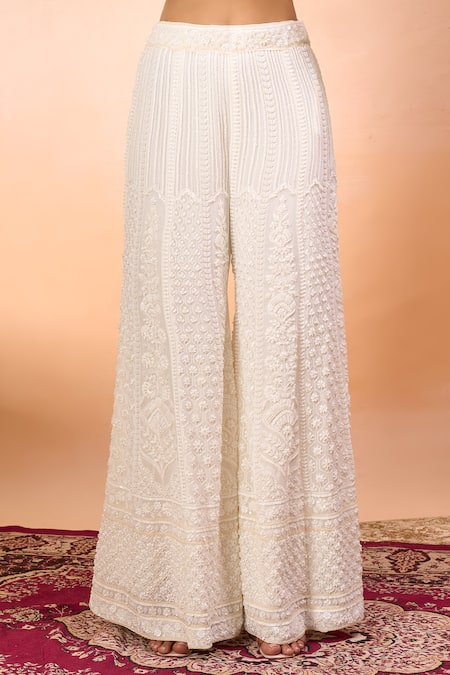 Alaya Advani_White Georgette Embroidery Open , Sweetheart Jacket Sharara Set _Online_at_Aza_Fashions