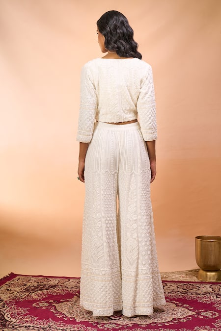 Shop_Alaya Advani_White Georgette Embroidery Open , Sweetheart Jacket Sharara Set _at_Aza_Fashions