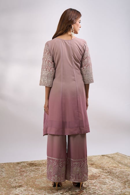 Shop Alaya Advani Purple Georgette Embroidery, Zari, Sequins V-neck Floret Kurta Pant Set at Aza Fashions Shop_Alaya Advani_Purple Georgette Embroidery, Zari, Sequins V-neck Floret Kurta Pant Set _at_Aza_Fashions