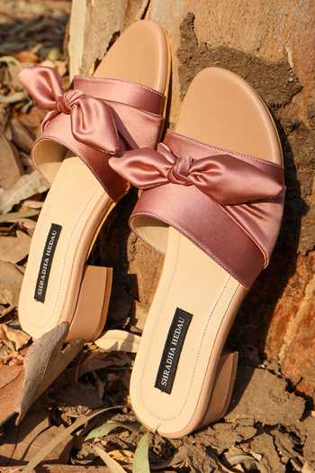 Picture of Buy Beige Bows Bernadette Satin Knot Heels by Shradha Hedau Footwear ...