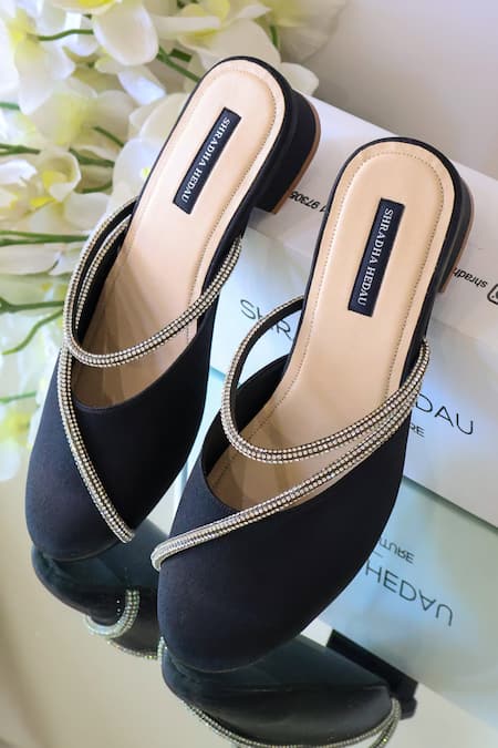 Buy_Shradha Hedau Footwear Couture_Black Rhinestones Ellen Satin Embellished Heels _Online_at_Aza_Fashions
