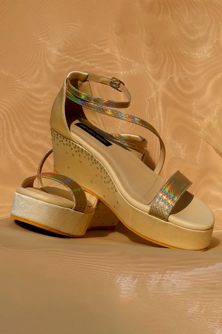 Shradha Hedau Footwear Couture Aurea Holographic Snake Print Wedges 