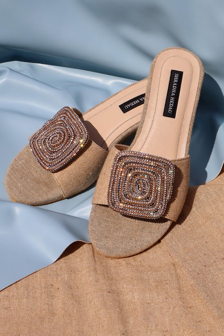 Shradha Hedau Footwear Couture Brina Jute Block Heels with Crystal Embellishment 