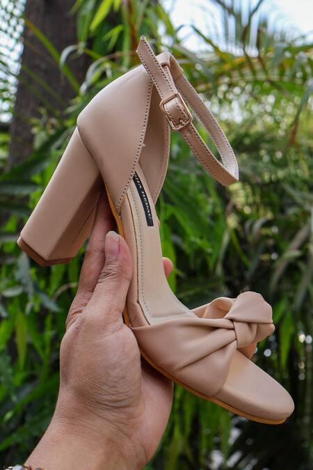Shradha Hedau Footwear Couture_Beige Kiona Knot Detail Block Heels _Online_at_Aza_Fashions