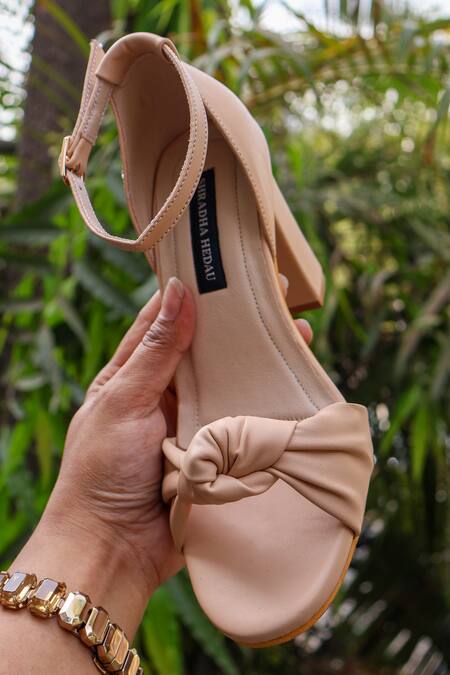Buy_Shradha Hedau Footwear Couture_Beige Kiona Knot Detail Block Heels _Online_at_Aza_Fashions