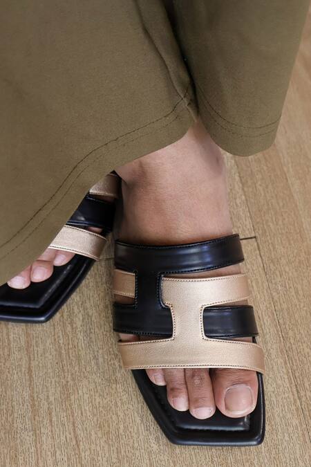 Buy_Shradha Hedau Footwear Couture_Black Delilah H-strap Square Toe Flats _Online_at_Aza_Fashions