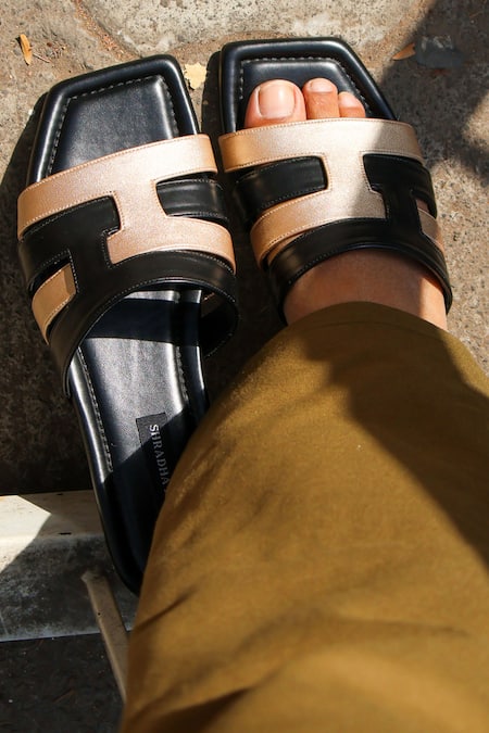 Shop_Shradha Hedau Footwear Couture_Black Delilah H-strap Square Toe Flats _Online_at_Aza_Fashions