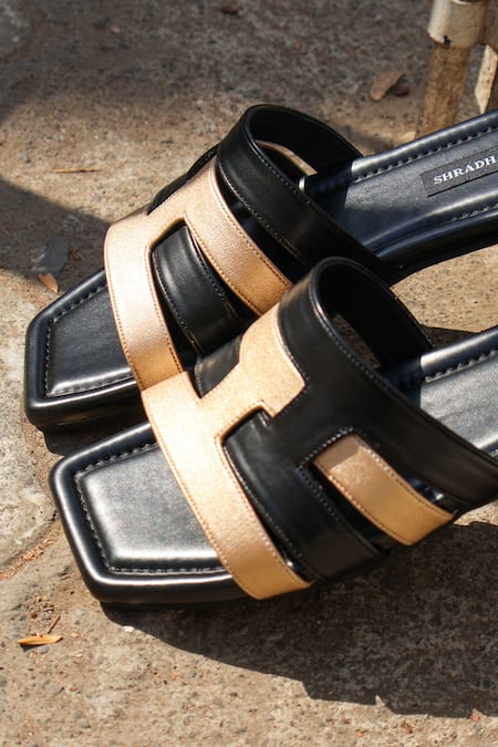 Shradha Hedau Footwear Couture_Black Delilah H-strap Square Toe Flats _at_Aza_Fashions